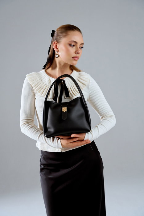 Vince Camuto Turin Bolso de Mano Negro 100% Piel de Polivinilo Elegante y Sofisticado para Mujer